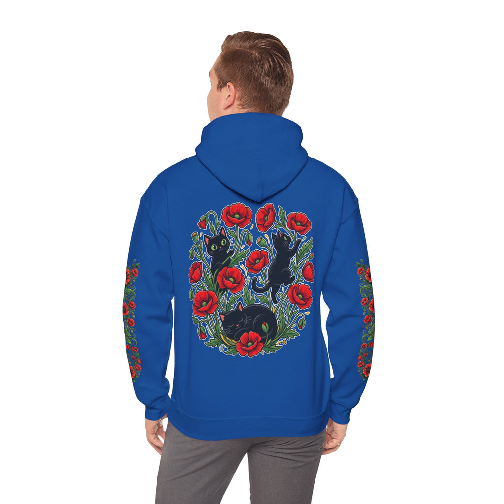 ORVIAN — Black Cat & Red Poppies Unisex Heavy Blend Hoodie