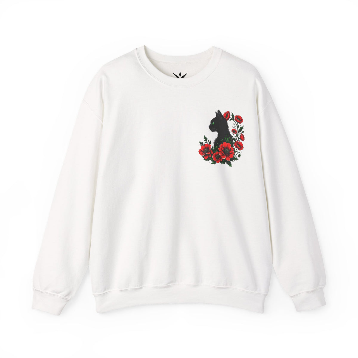 ORVIAN — Black Cat & Red Poppies Floral Crewneck, Elegant Nature Unisex Heavy Blend