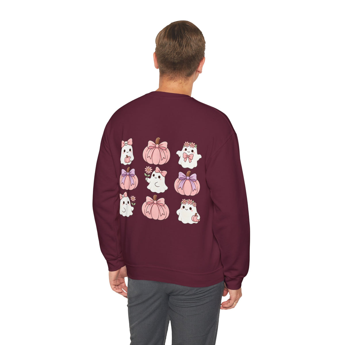 ORVIAN — Pink Halloween Coquette Ghost Crewneck, Bow & Pumpkin Unisex Heavy Blend