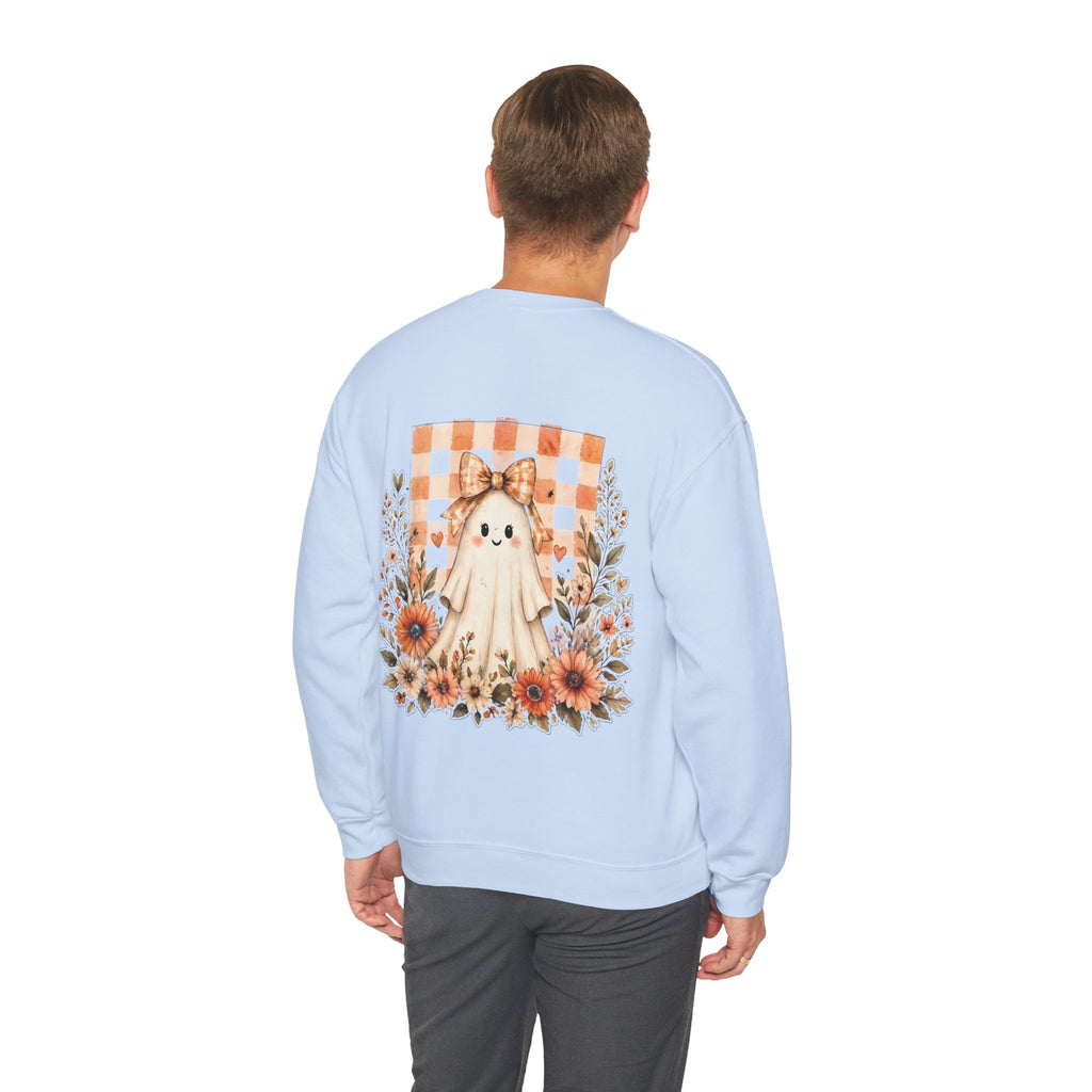 ORVIAN — Fall Kitten & Coquette Ghost Crewneck, Gingham Pumpkin Autumn Unisex Heavy Blend