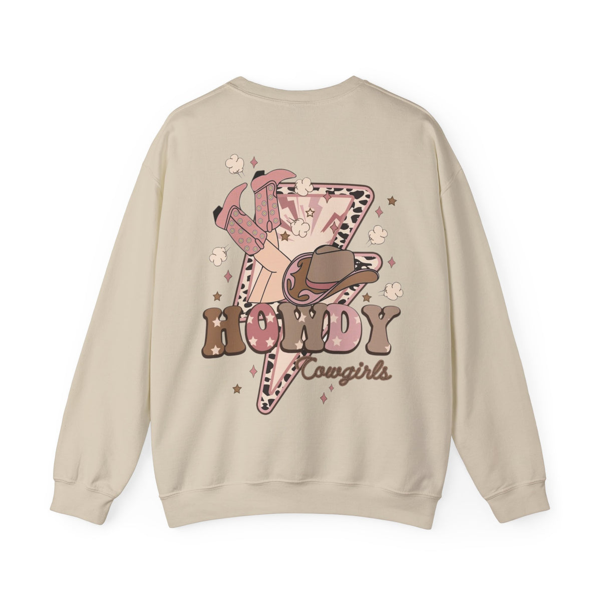 ORVIAN — Howdy Cowgirls Western Crewneck, Leopard Lightning Bolt & Cowgirl Boots Unisex Heavy Blend