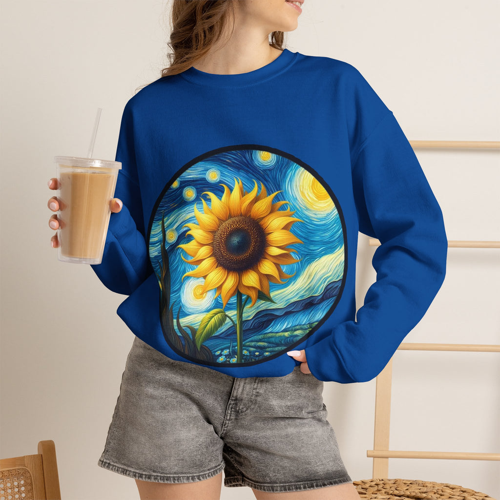 ORVIAN — Van Gogh Starry Night Sunflower & Artist Easel Crewneck, Art-Inspired Sweatshirt