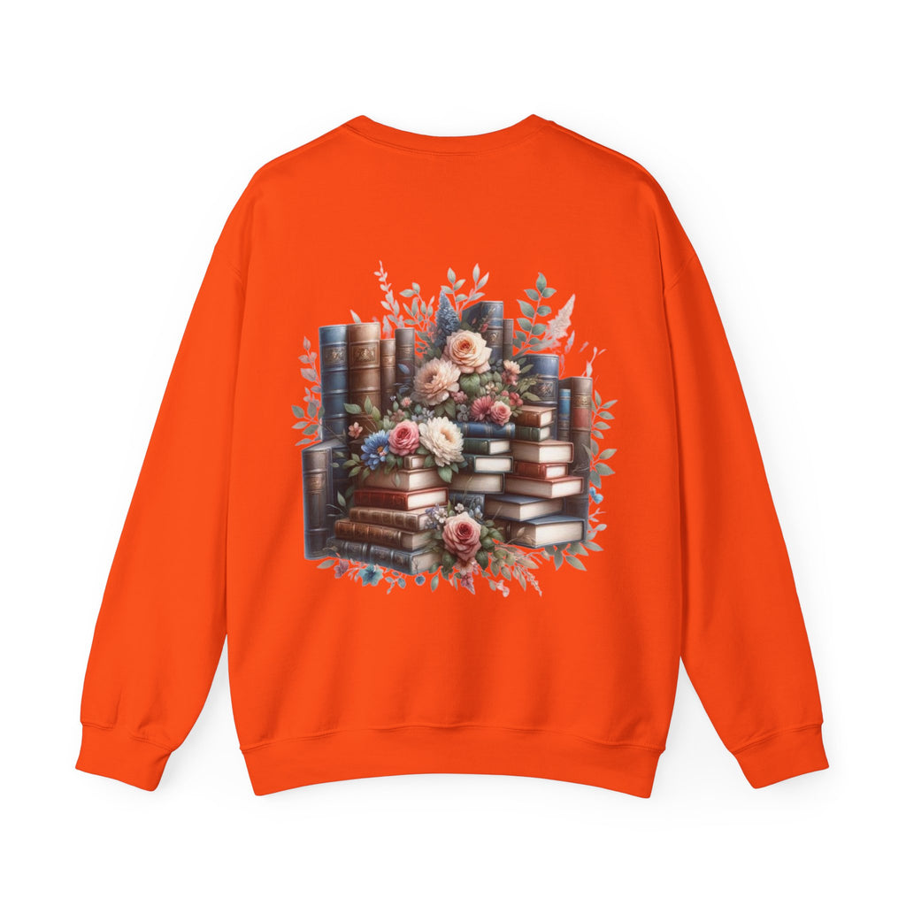 ORVIAN — Blue Watercolor Floral Book Crewneck, Open Book Wildflower Literary Unisex Heavy Blend