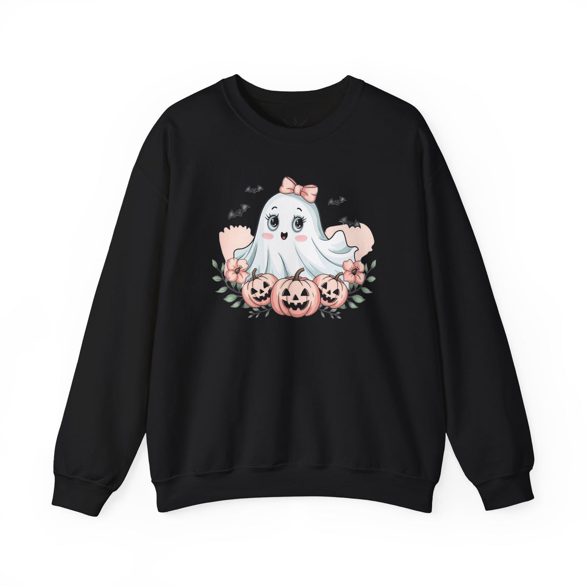 ORVIAN — Pink Halloween Coquette Ghost Crewneck, Bow & Pumpkin Unisex Heavy Blend