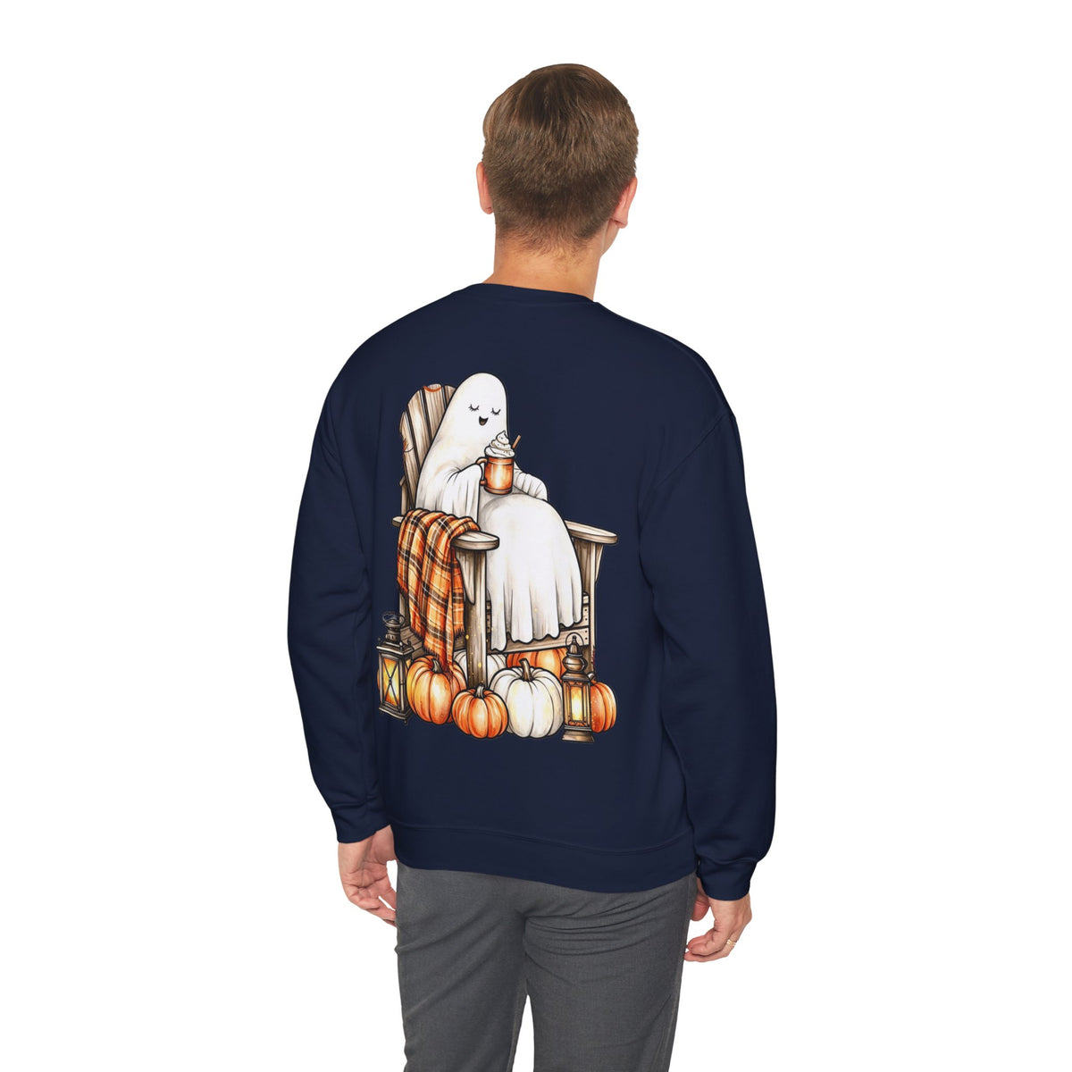 ORVIAN — Ghostly Coffee Break Coquette Bow Crewneck, Cozy Pumpkin Spice Halloween Unisex