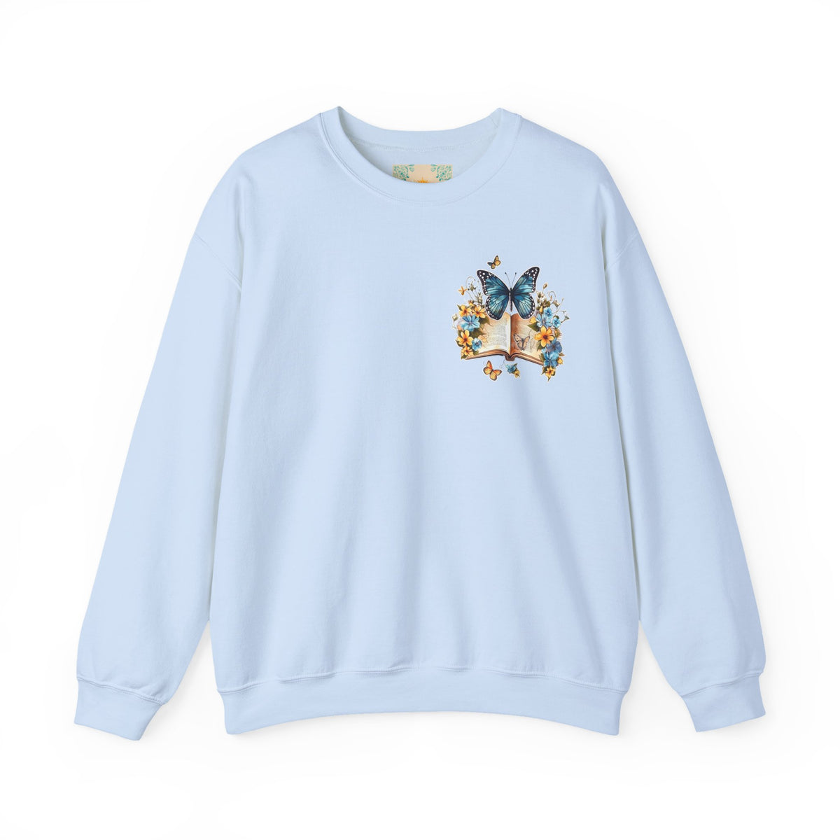 ORVIAN — Watercolor Floral Book & Butterfly Crewneck, Literary Nature Unisex Heavy Blend
