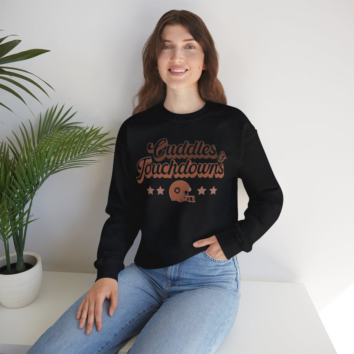 ORVIAN — Cuddles & Touchdowns Football Crewneck, Heart Football Game Day Unisex Heavy Blend