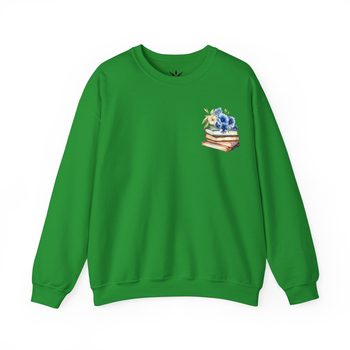 ORVIAN — Blue Watercolor Floral Book Crewneck, Open Book Wildflower Literary Unisex Heavy Blend