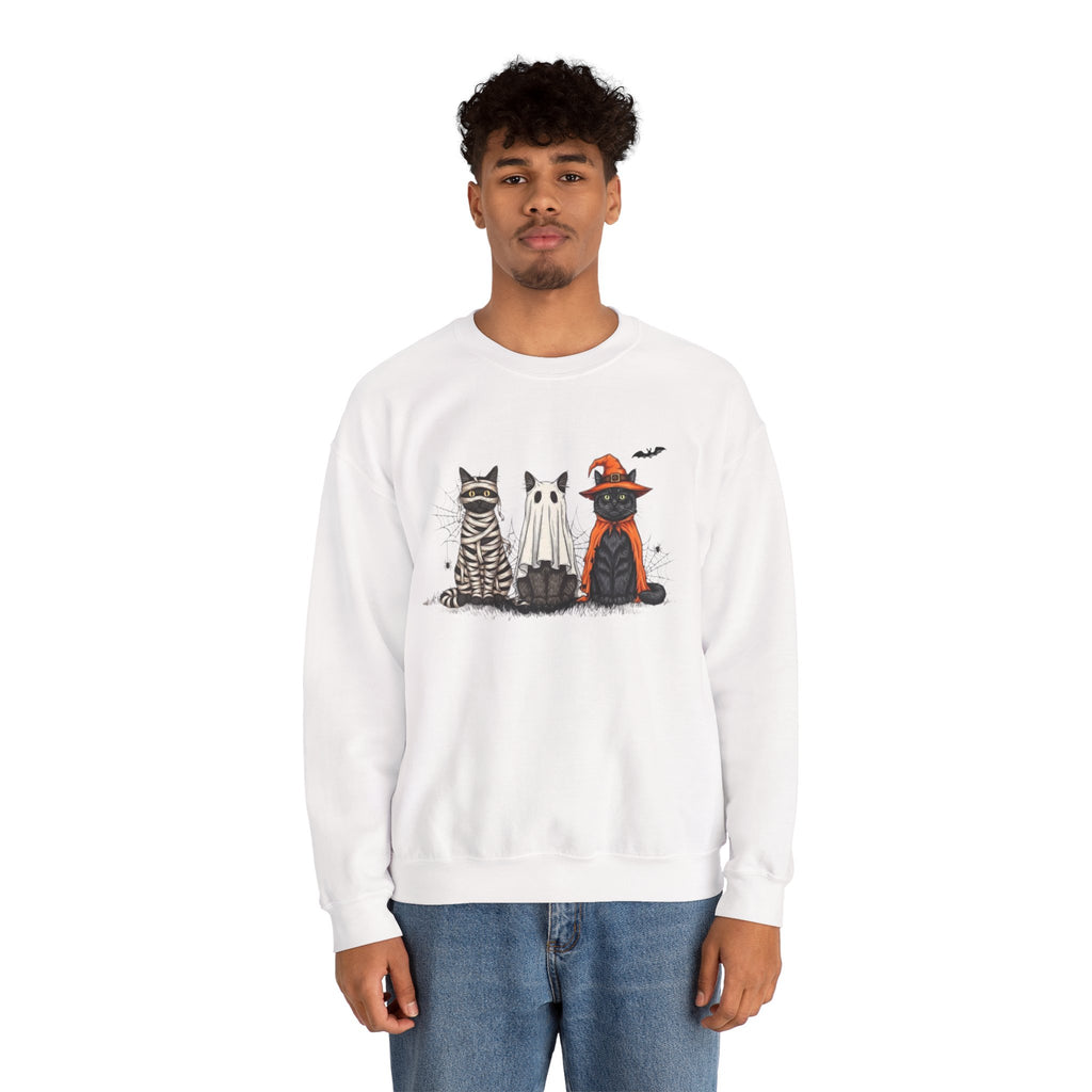 ORVIAN — Halloween Cats & Ghosts Crewneck, Spooky Cute Black Cat Unisex Sweatshirt