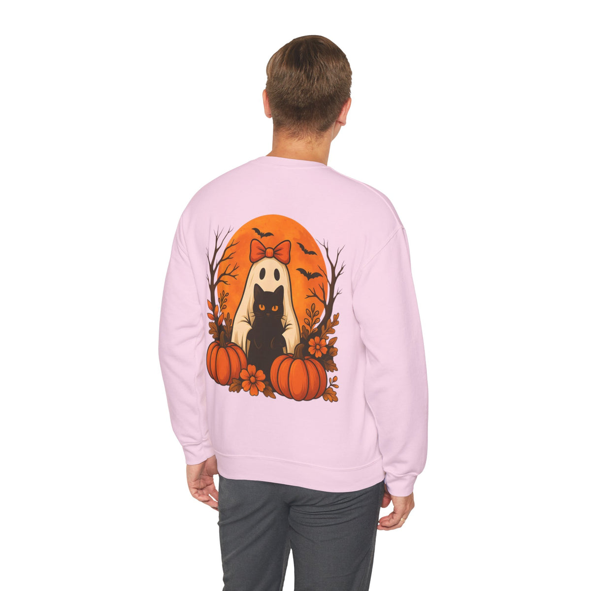 ORVIAN — Black Cat & Pumpkin Halloween Crewneck, Ghost & Coquette Bow Unisex Heavy Blend