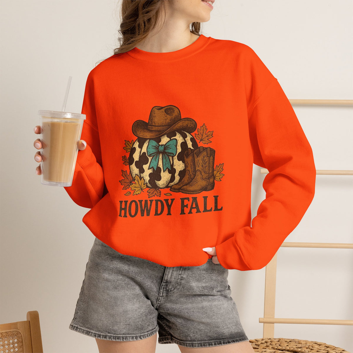 ORVIAN — Howdy Fall Wéstern Pumpkin & Ghost Cow Crewneck, Moo I Mean Boo Halloween Unisex