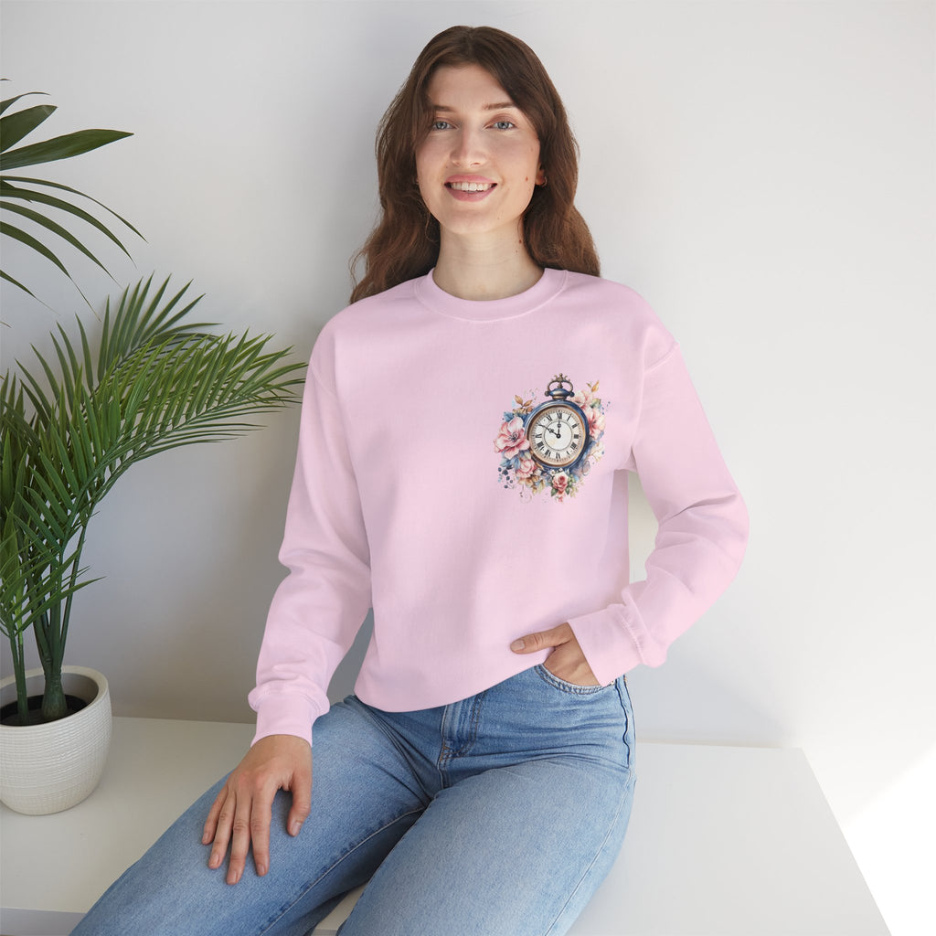 ORVIAN — Blue Watercolor Floral Book Crewneck, Open Book Wildflower Literary Unisex Heavy Blend