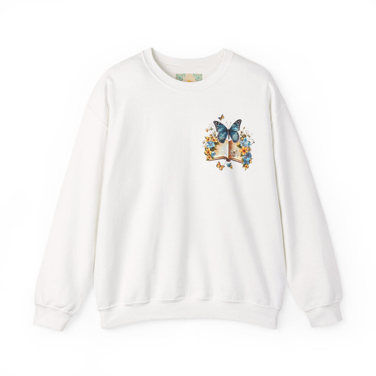 ORVIAN — Watercolor Floral Book & Butterfly Crewneck, Literary Nature Unisex Heavy Blend