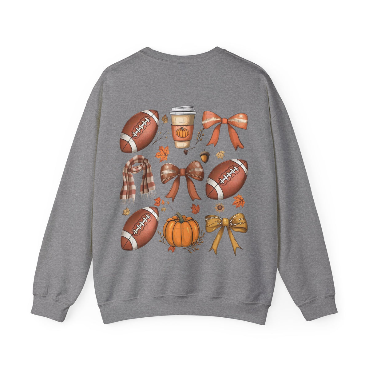 ORVIAN — Coquette Fall Bow & Football Crewneck, Pumpkin Spice Game Day Unisex Heavy Blend