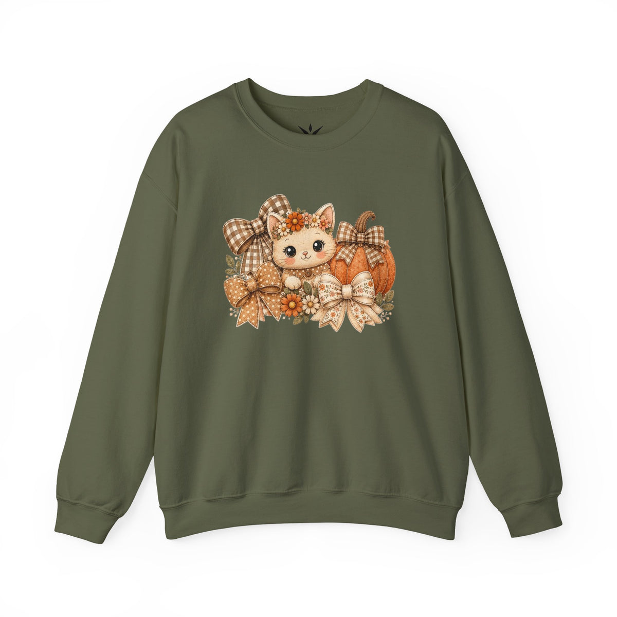 ORVIAN — Fall Kitten & Coquette Ghost Crewneck, Gingham Pumpkin Autumn Unisex Heavy Blend