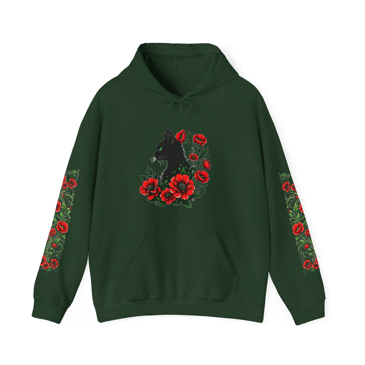 ORVIAN — Black Cat & Red Poppies Unisex Heavy Blend Hoodie