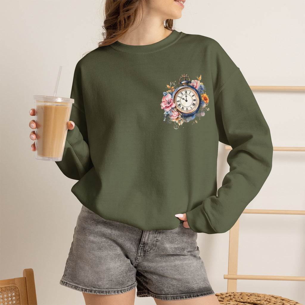 ORVIAN — Steampunk Floral Pocket Watch & Blooming Books Crewneck, Vintage Literary Unisex