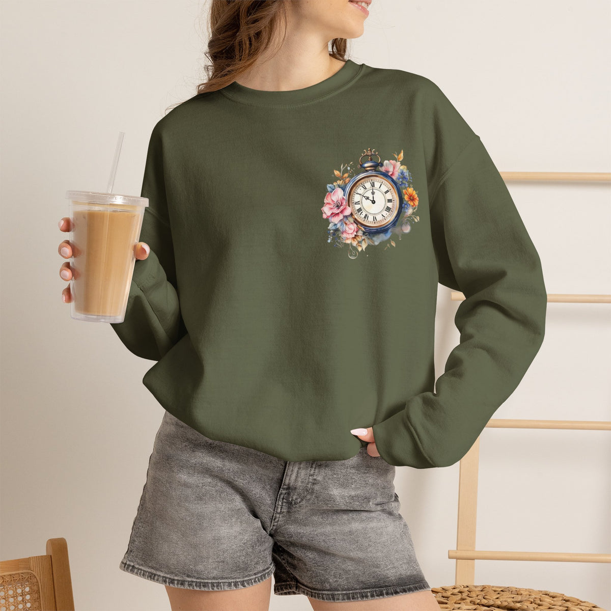 ORVIAN — Steampunk Floral Pocket Watch & Blooming Books Crewneck, Vintage Literary Unisex