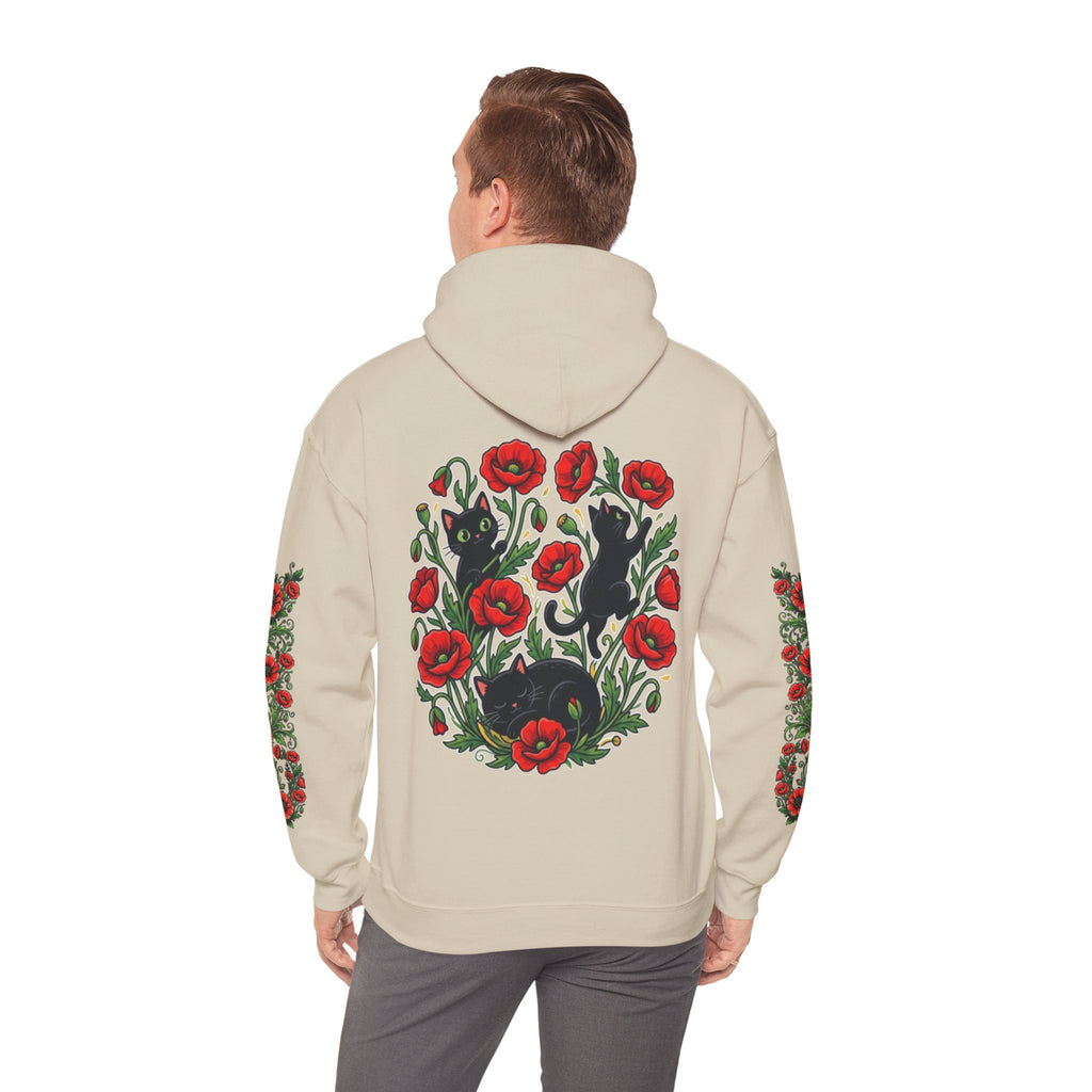 ORVIAN — Black Cat & Red Poppies Unisex Heavy Blend Hoodie