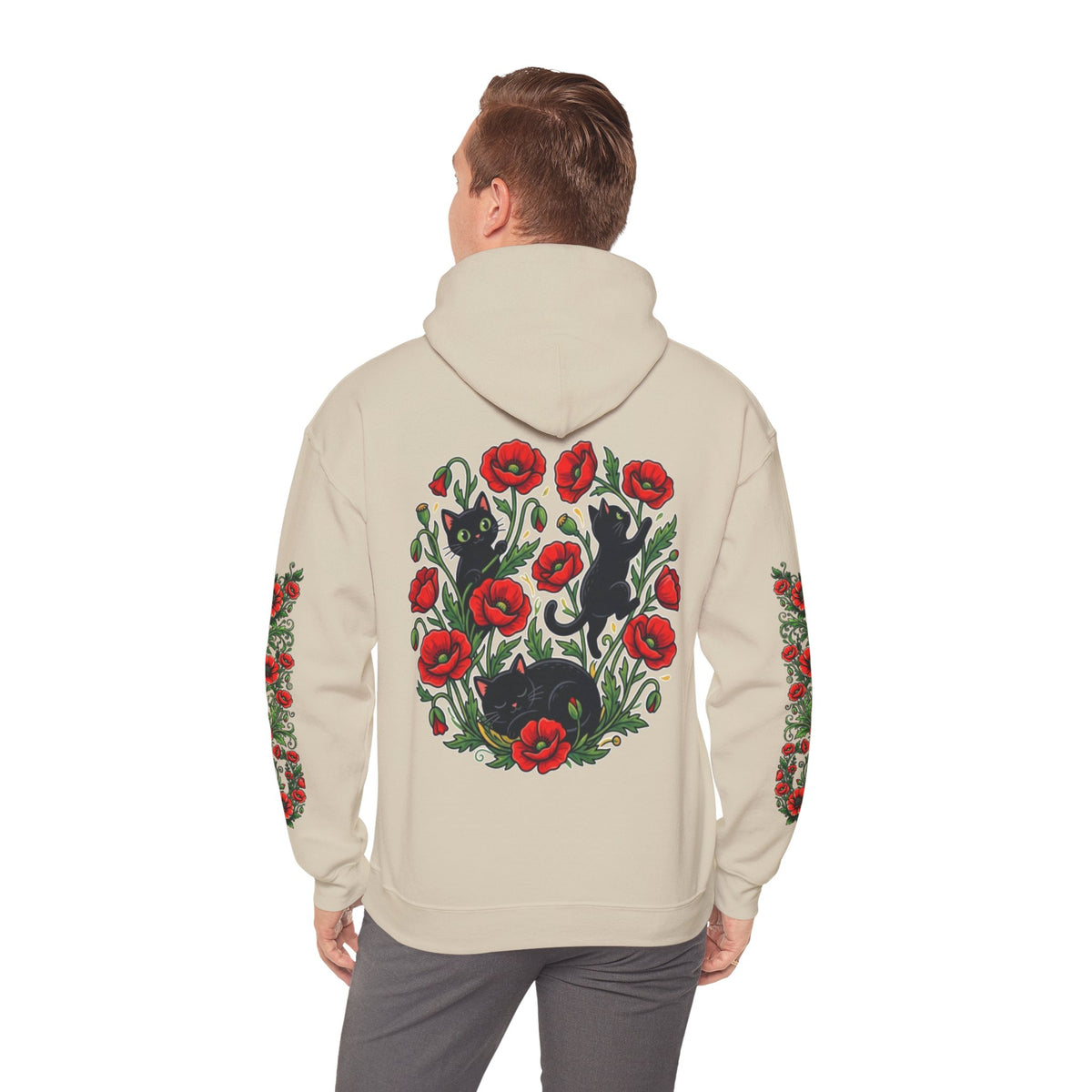 ORVIAN — Black Cat & Red Poppies Unisex Heavy Blend Hoodie