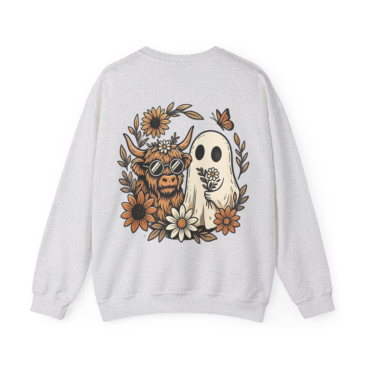 ORVIAN — Highland Cow & Cute Ghost Western Floral Crewneck, Spooky Unisex Sweatshirt