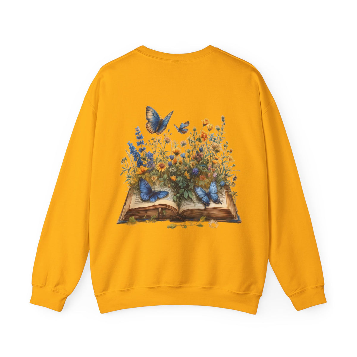 ORVIAN — Watercolor Floral Book & Butterfly Crewneck, Literary Nature Unisex Heavy Blend