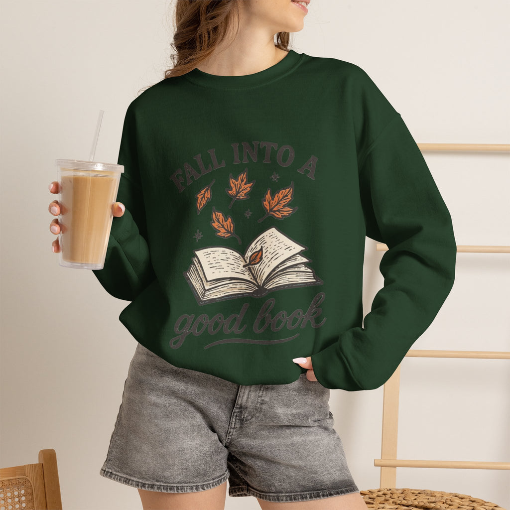 ORVIAN — Fall Into a Good Book Ghost Crewneck, Cozy Autumn Book Lover Unisex Heavy Blend