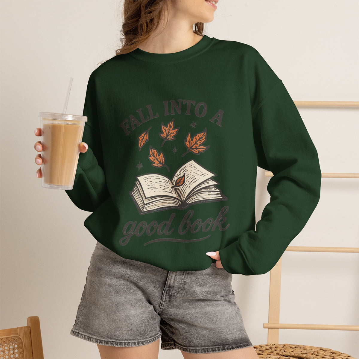 ORVIAN — Fall Into a Good Book Ghost Crewneck, Cozy Autumn Book Lover Unisex Heavy Blend