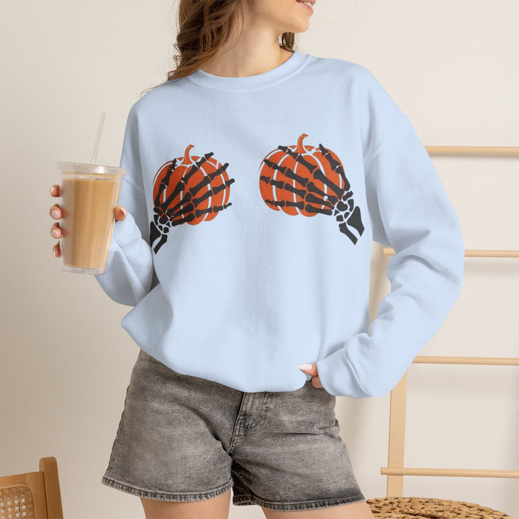 ORVIAN — Pumpkin Bra & Trick or Treat Halloween Crewneck, Skeleton Hands Unisex Heavy Blend