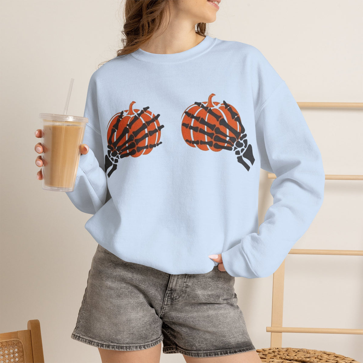 ORVIAN — Pumpkin Bra & Trick or Treat Halloween Crewneck, Skeleton Hands Unisex Heavy Blend