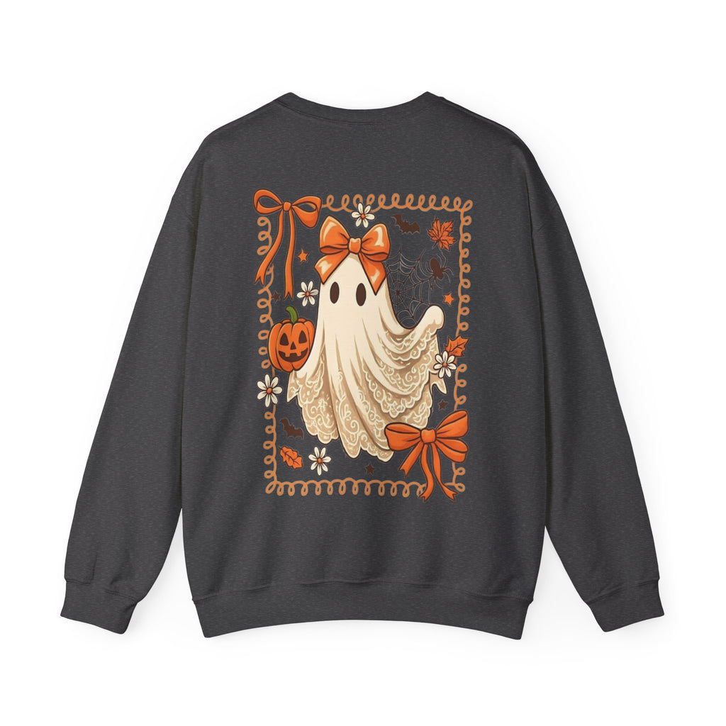 ORVIAN — Coquette Ghost & Bow Halloween Crewneck, Lace Ghost Pumpkin Unisex Sweatshirt