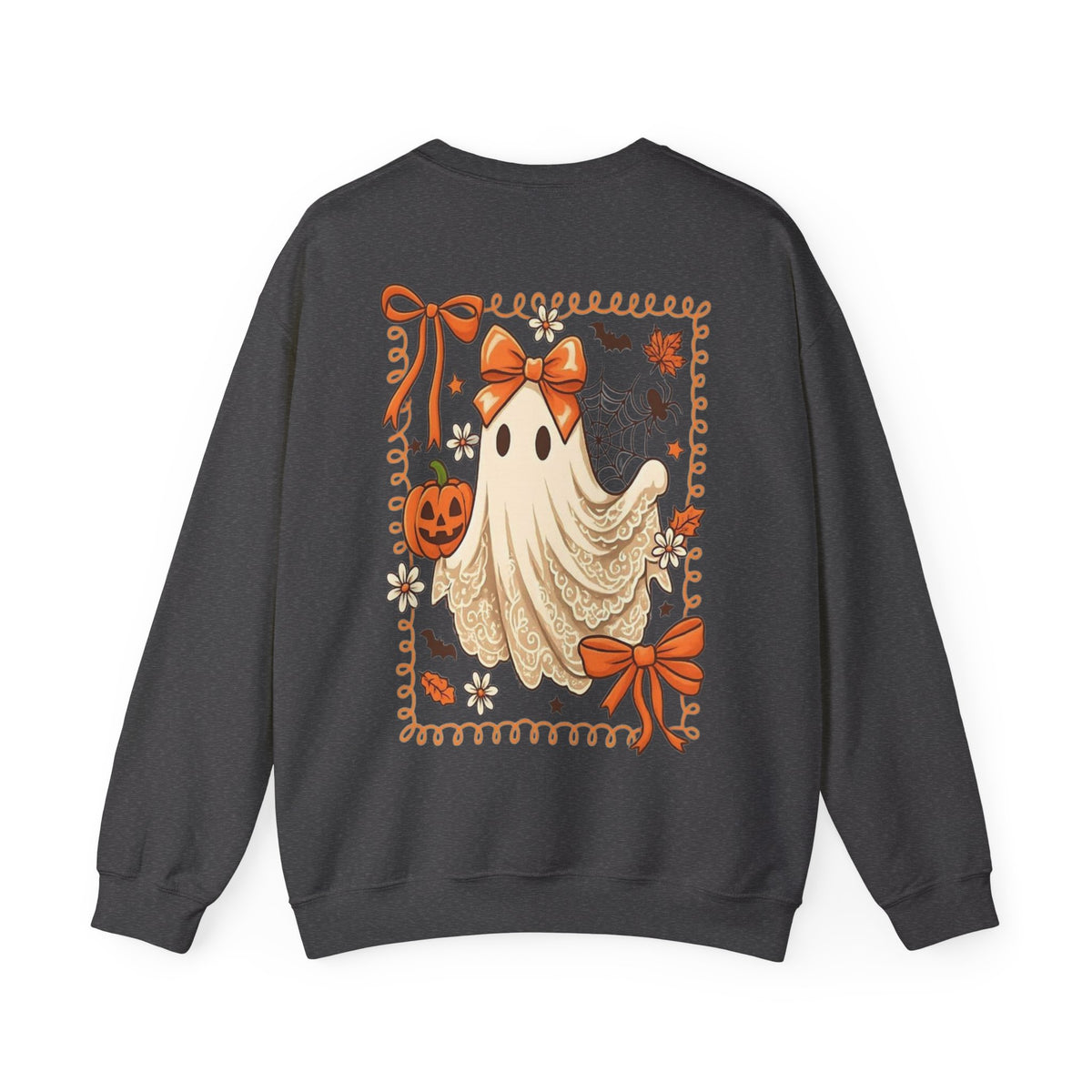 ORVIAN — Coquette Ghost & Bow Halloween Crewneck, Lace Ghost Pumpkin Unisex Sweatshirt
