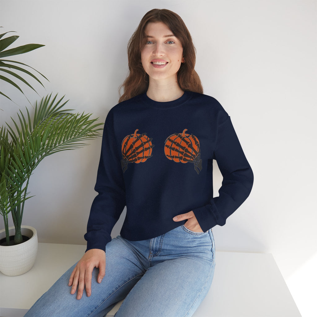 ORVIAN — Pumpkin Bra & Trick or Treat Halloween Crewneck, Skeleton Hands Unisex Heavy Blend