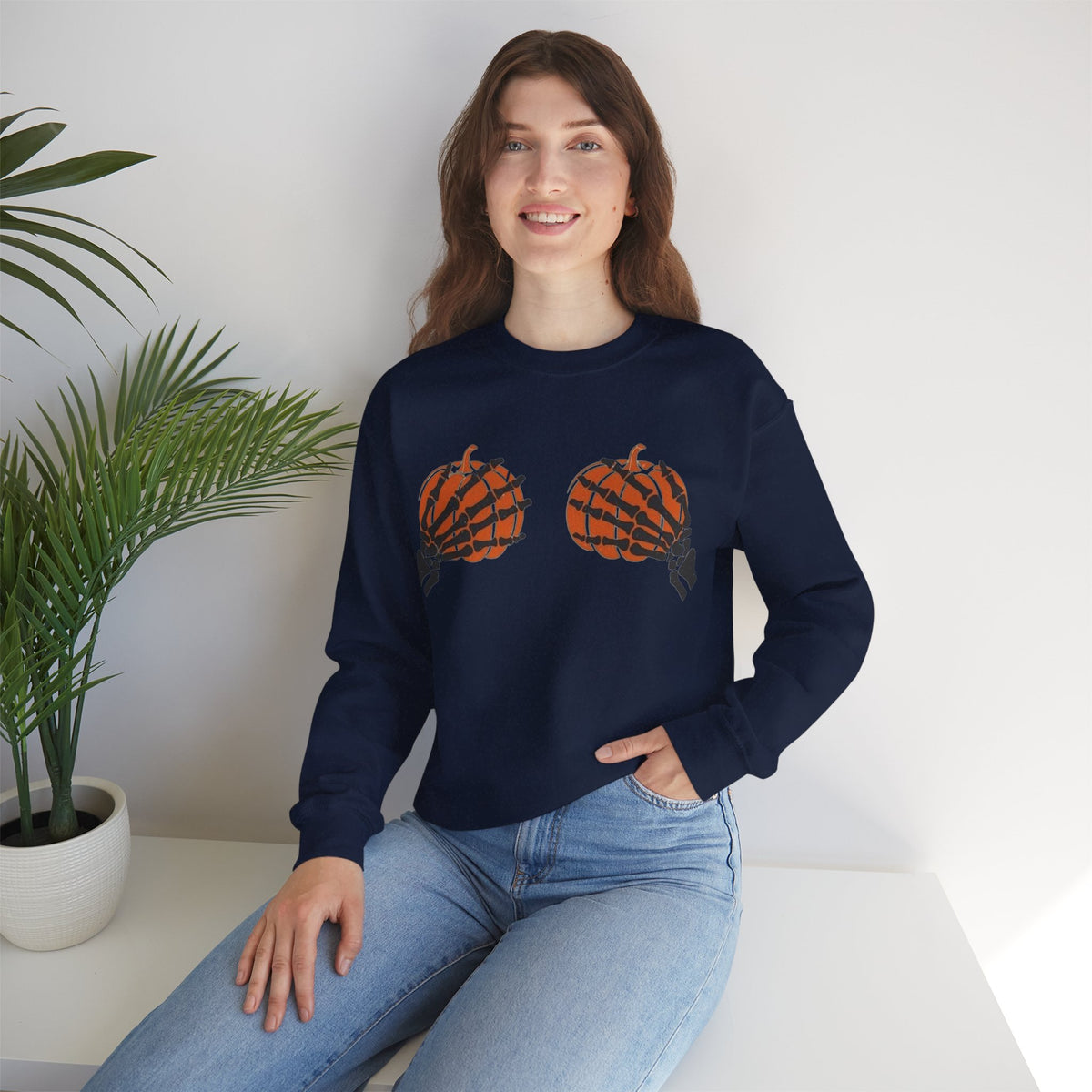 ORVIAN — Pumpkin Bra & Trick or Treat Halloween Crewneck, Skeleton Hands Unisex Heavy Blend