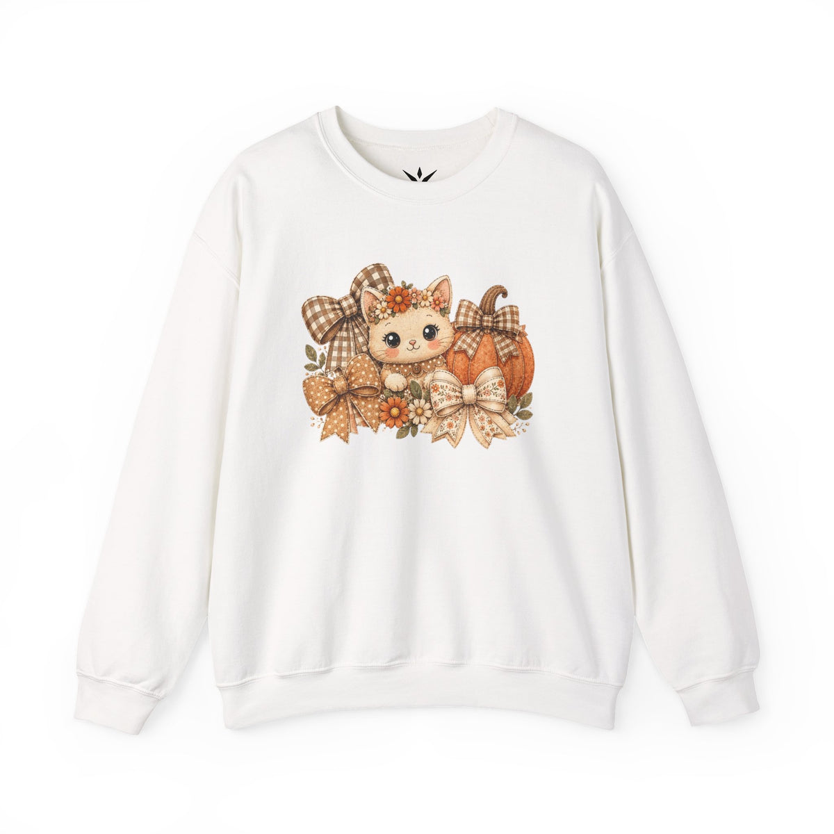 ORVIAN — Fall Kitten & Coquette Ghost Crewneck, Gingham Pumpkin Autumn Unisex Heavy Blend