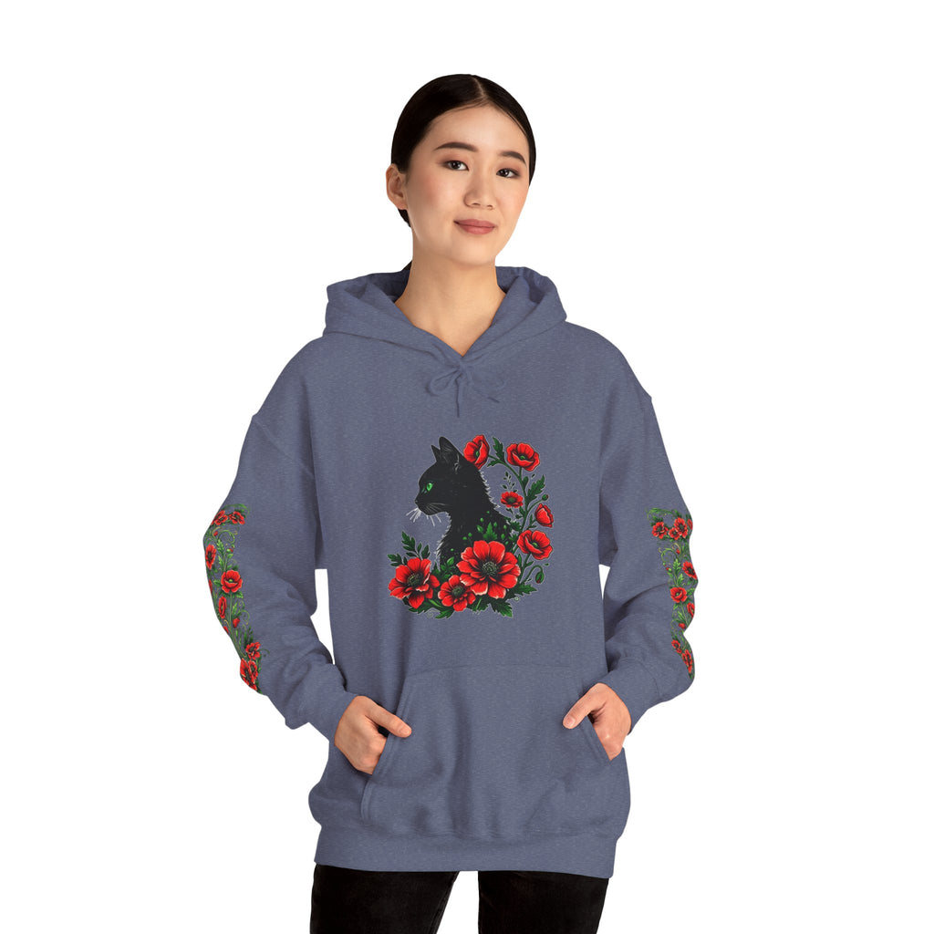 ORVIAN — Black Cat & Red Poppies Unisex Heavy Blend Hoodie