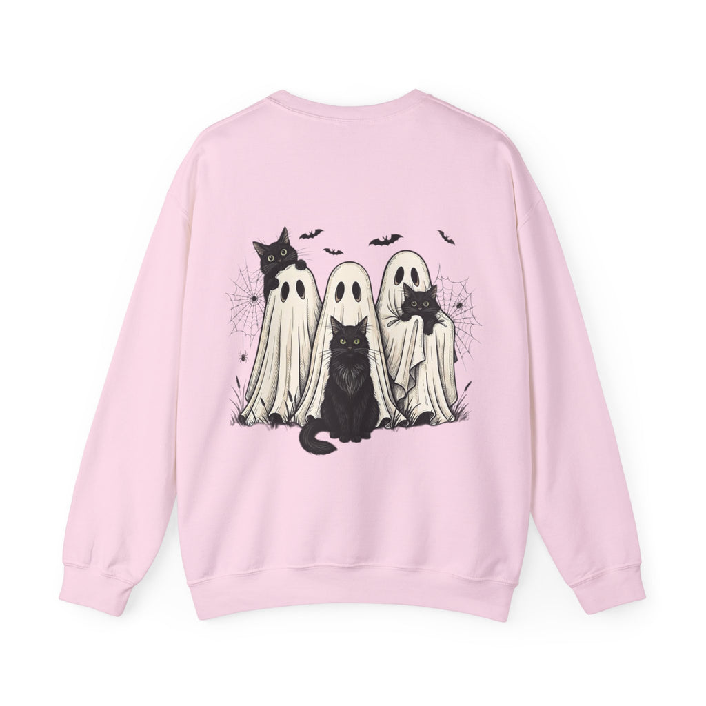 ORVIAN — Halloween Cats & Ghosts Crewneck, Spooky Cute Black Cat Unisex Sweatshirt