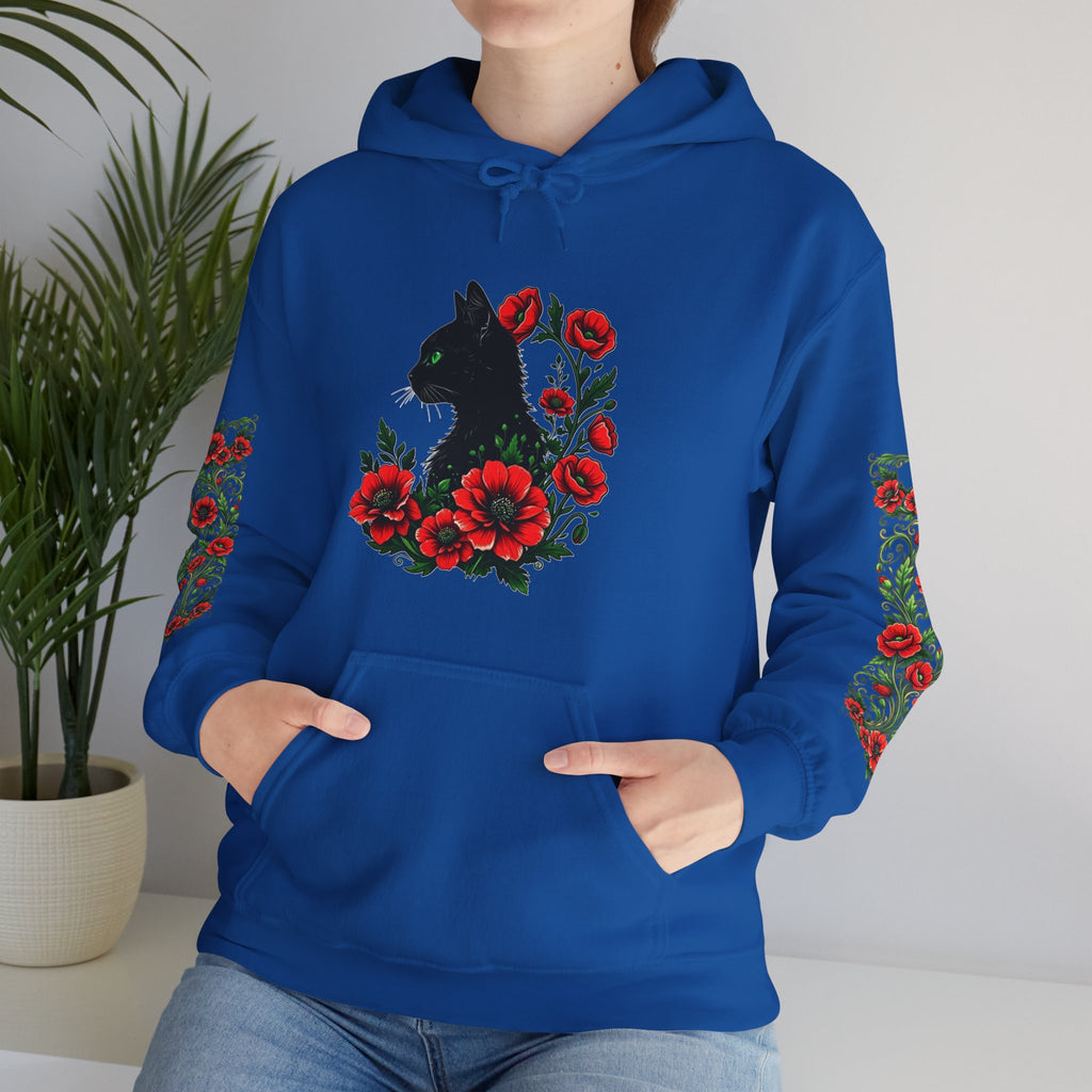 ORVIAN — Black Cat & Red Poppies Unisex Heavy Blend Hoodie