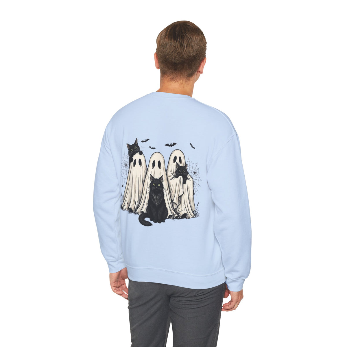 ORVIAN — Halloween Cats & Ghosts Crewneck, Spooky Cute Black Cat Unisex Sweatshirt