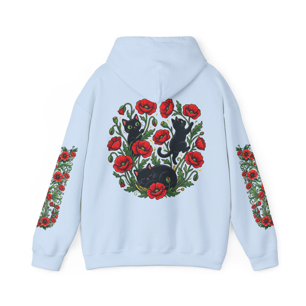 ORVIAN — Black Cat & Red Poppies Unisex Heavy Blend Hoodie