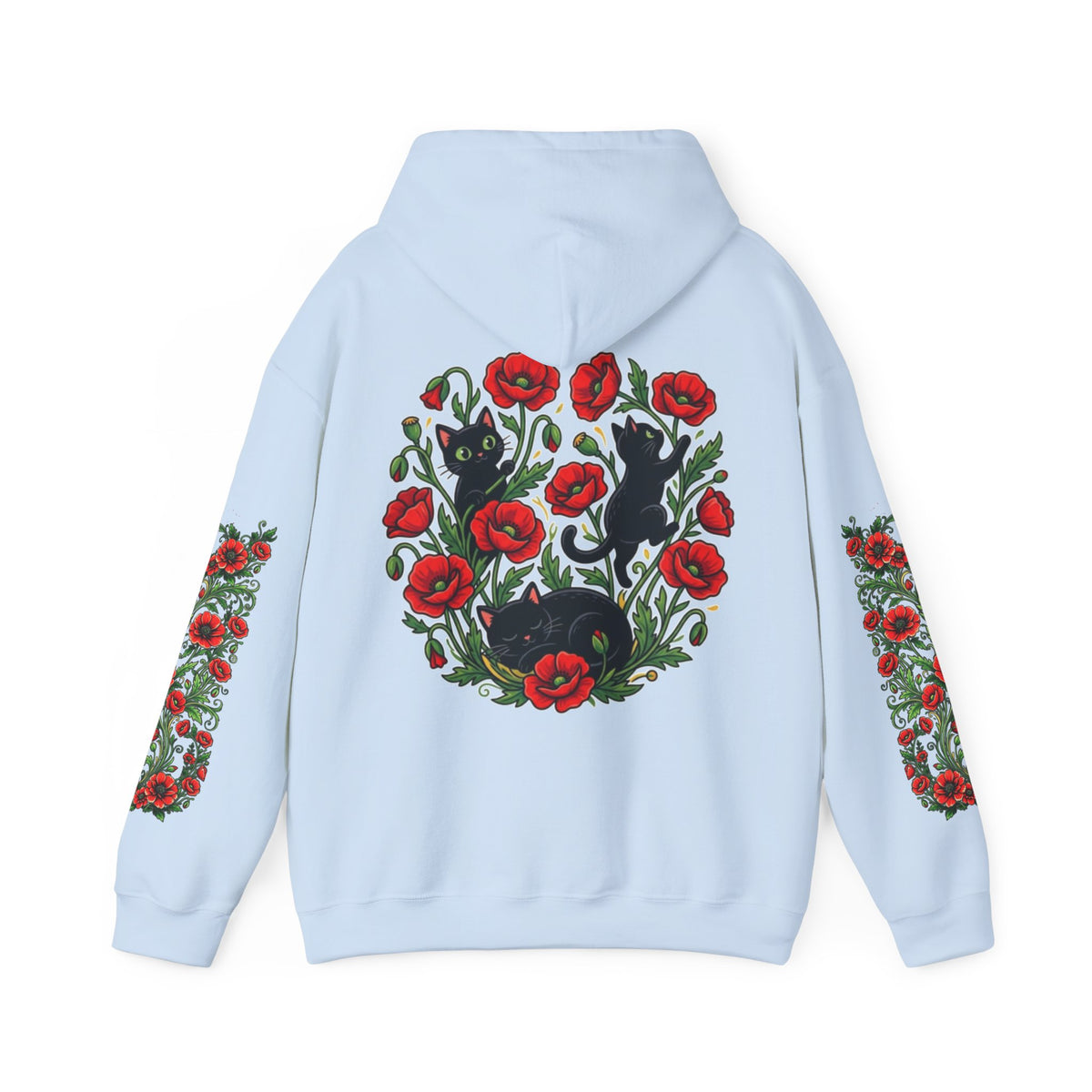 ORVIAN — Black Cat & Red Poppies Unisex Heavy Blend Hoodie