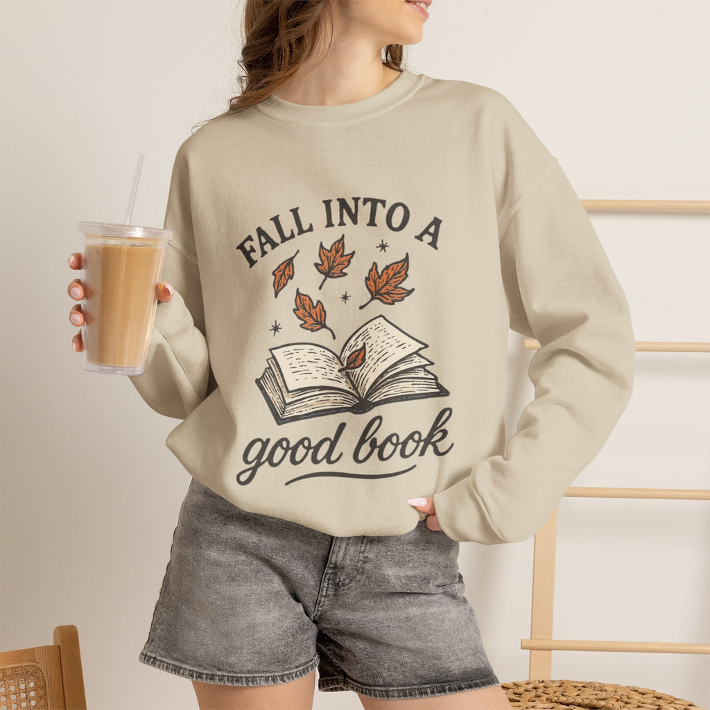 ORVIAN — Fall Into a Good Book Ghost Crewneck, Cozy Autumn Book Lover Unisex Heavy Blend