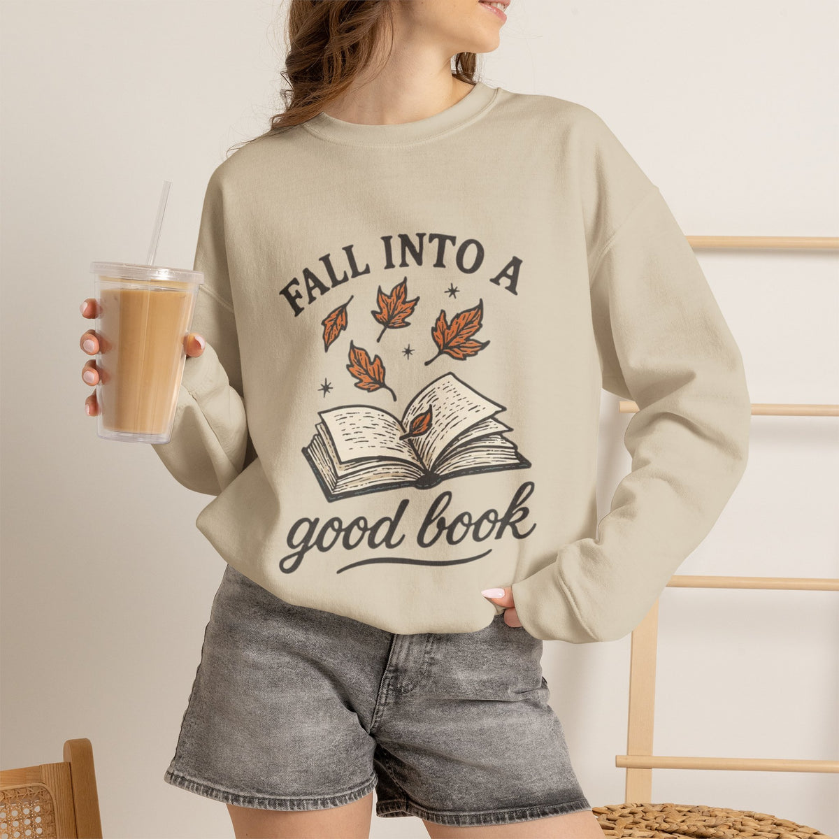 ORVIAN — Fall Into a Good Book Ghost Crewneck, Cozy Autumn Book Lover Unisex Heavy Blend