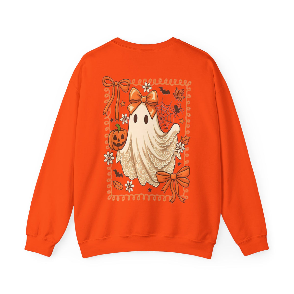 ORVIAN — Coquette Ghost & Bow Halloween Crewneck, Lace Ghost Pumpkin Unisex Sweatshirt