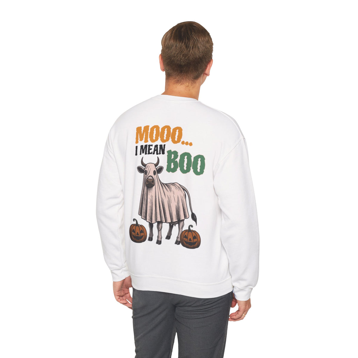 ORVIAN — Howdy Fall Wéstern Pumpkin & Ghost Cow Crewneck, Moo I Mean Boo Halloween Unisex