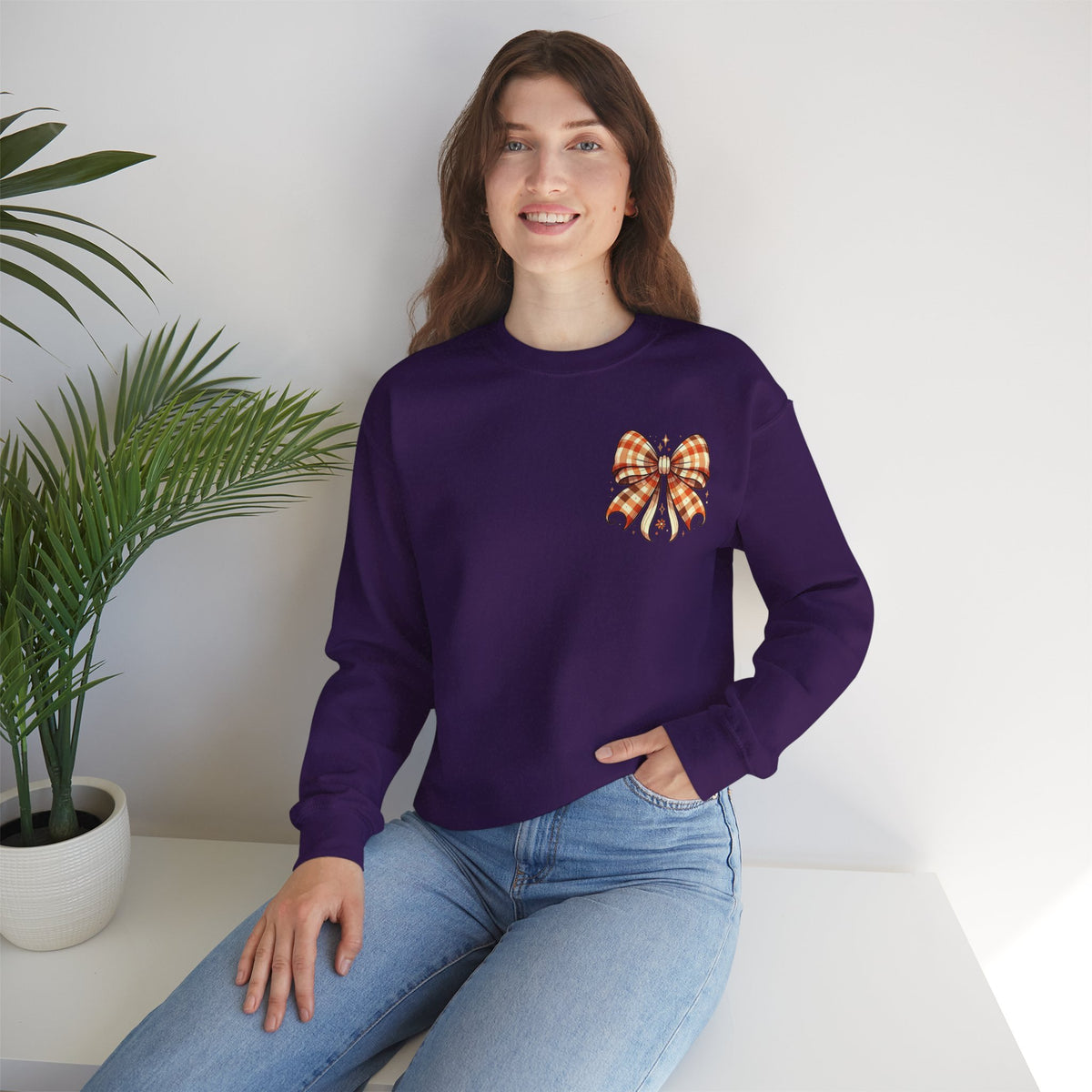 ORVIAN — Ghostly Coffee Break Coquette Bow Crewneck, Cozy Pumpkin Spice Halloween Unisex