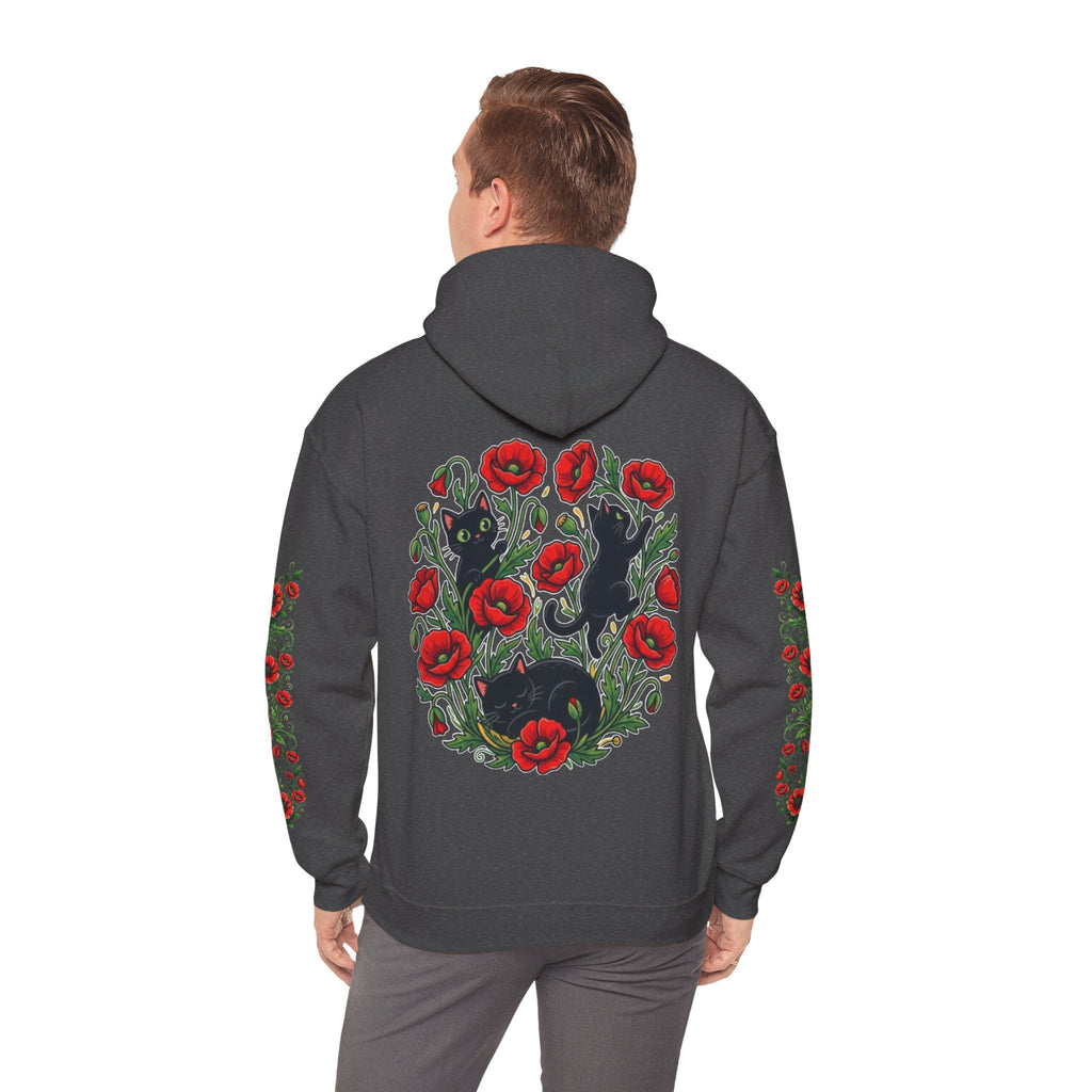 ORVIAN — Black Cat & Red Poppies Unisex Heavy Blend Hoodie