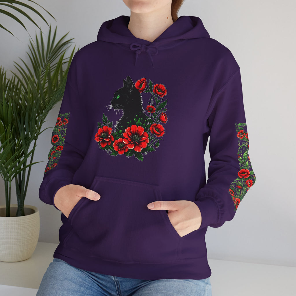 ORVIAN — Black Cat & Red Poppies Unisex Heavy Blend Hoodie