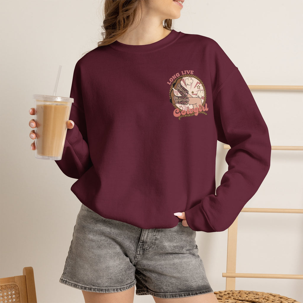 ORVIAN — Howdy Cowgirls Western Crewneck, Leopard Lightning Bolt & Cowgirl Boots Unisex Heavy Blend
