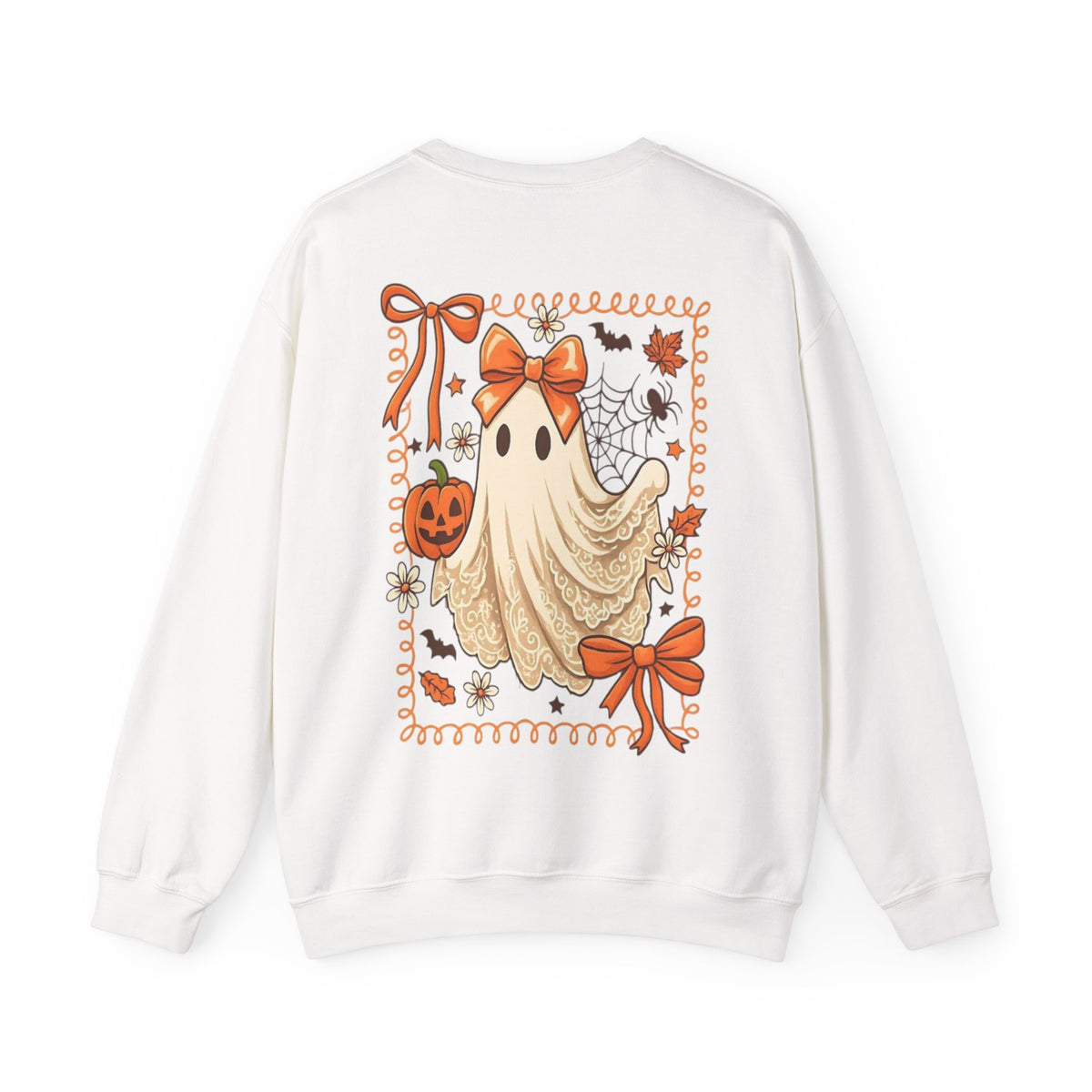 ORVIAN — Coquette Ghost & Bow Halloween Crewneck, Lace Ghost Pumpkin Unisex Sweatshirt